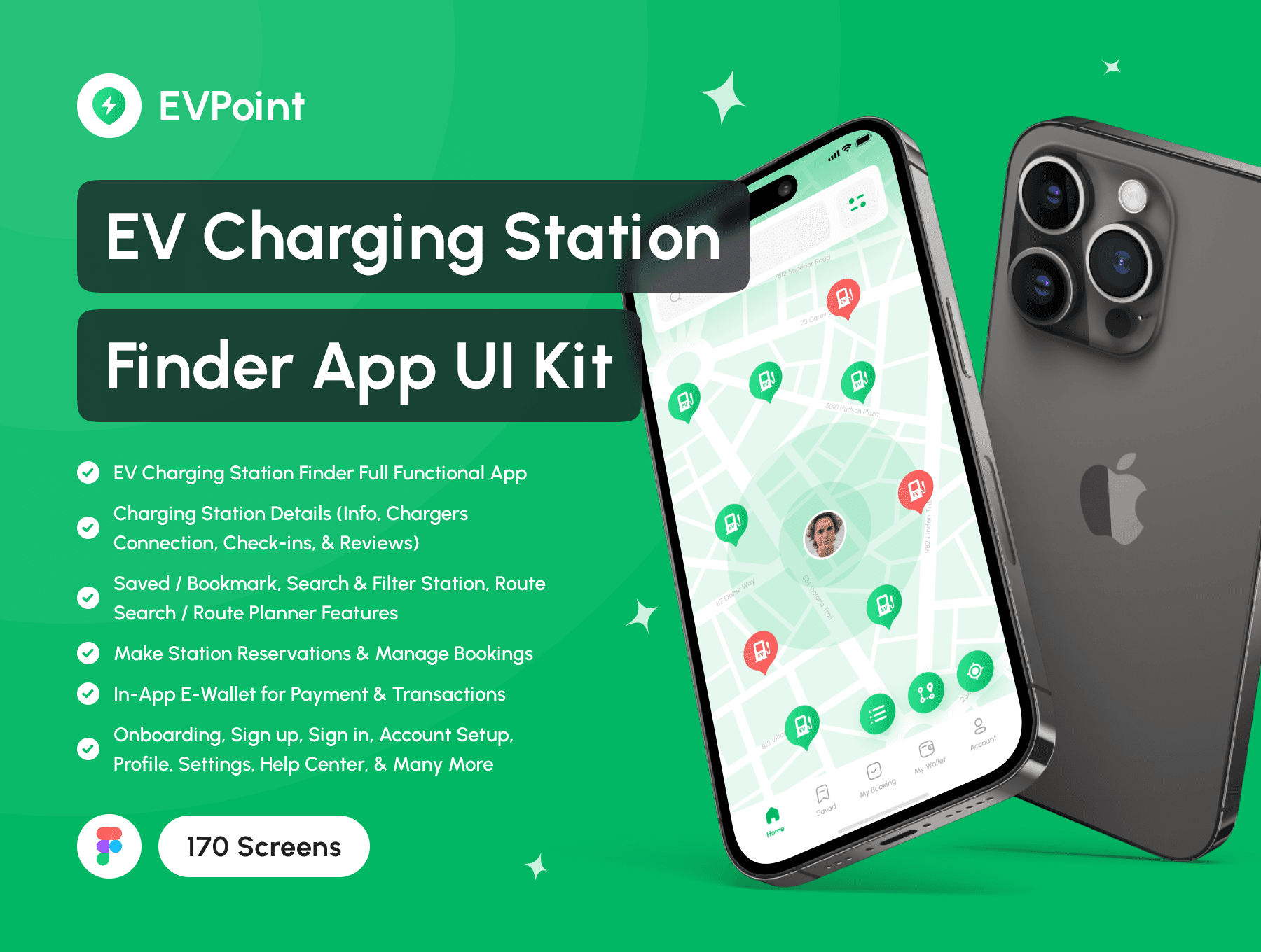 EVPoint-EV充电站查找应用UI工具包 EVPoint - EV Charging Station Finder App UI Kit android, figma格式-UI/UX-到位啦UI